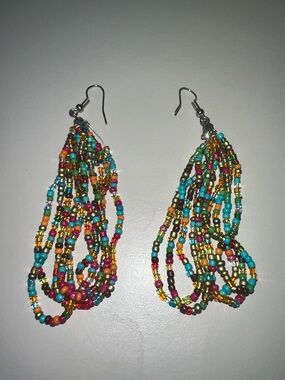 Multicolor Seed Bead Multi-Strand Drop Earrings - Women Jewelry